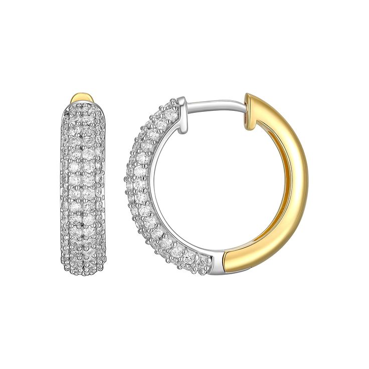 Find your perfect style with these 18k gold over sterling silver 1 carat T.W. diamond hoop earrings. Click on this JEWELRY & WATCHES GUIDE to learn about fit, styles, materials and more! Find your perfect style with these 18k gold over sterling silver 1 carat T.W. diamond hoop earrings. Click on this JEWELRY & WATCHES GUIDE to learn about fit, styles, materials and more! FEATURES Dimensions: 18 mm x 4.3 mm Backings: click-it Nickel free Metal: sterling silver Plating: 18k gold Finish: polished P White Huggie Earrings With Pave Setting For Anniversary, Luxury Diamond Round Cut Huggie Earrings, Luxury Small Hoop Diamond Earrings With Brilliant Cut, Fine Jewelry Diamond Hoop Earrings With Diamond Accents, Luxury Diamond Huggie Earrings Round Cut, Luxury Brilliant Cut Diamond Huggie Earrings, Luxury Single Cut Diamond Huggie Earrings For Anniversary, Yellow Gold Hoop Diamond Earrings With Brilliant Cut, Luxury Diamond Huggie Earrings