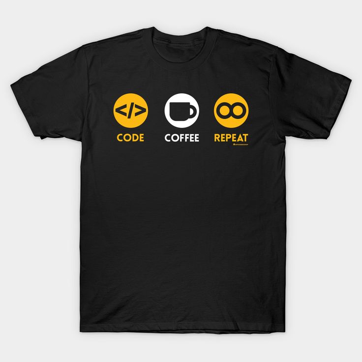 Get ready to write code, drink coffee, and repeat it for 10 hours a day (at least) with this "Code Coffee Repeat" t-shirt! Perfect for programmers, developers, and tech nerds who can't live without their daily dose of caffeine. Wear it to work or to your next hackathon, and let everyone know that you're a master of software development and coffee! -- Choose from our vast selection of Crewneck and V-Neck T-Shirts to match with your favorite design to make the perfect custom graphic T-Shirt. Pick Tech Tshirt Design, Coffee Tshirt Design, T Shirt Design Software, Minimal Shirt Design, Coding Shirts, Work Tshirt, Coffee Tshirt, Weird Shirts, Drink Coffee