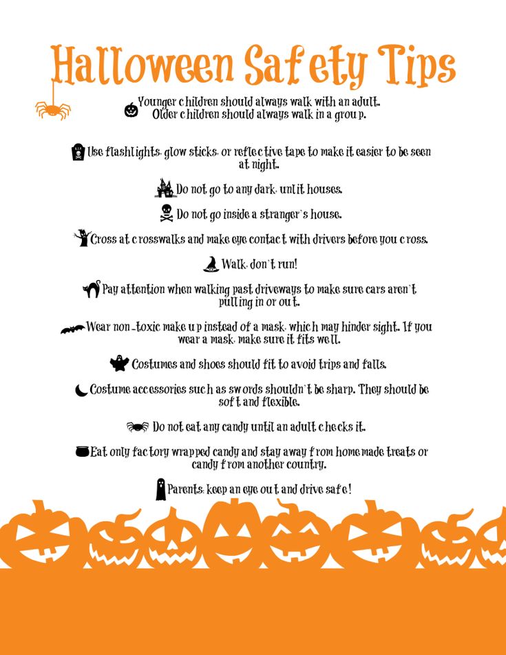 an orange and white poster with words on it that say halloween safety tips for children