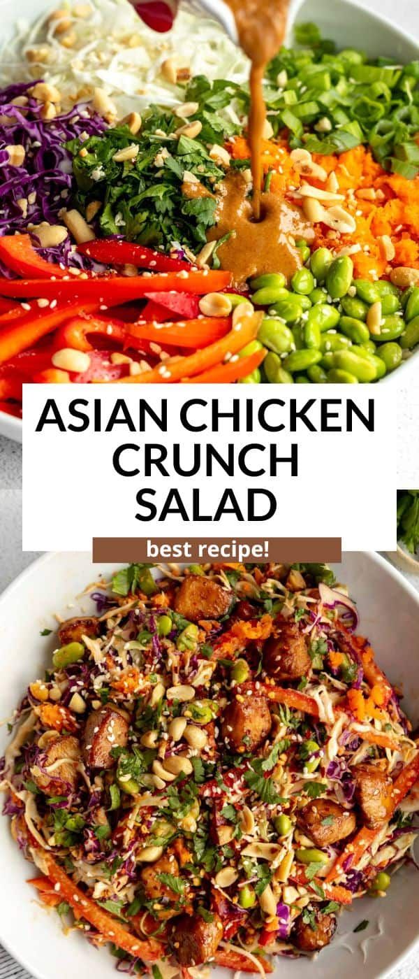 This asian chicken crunch salad is easy to make, high protein, gluten free and perfect for a simple meal prep lunch recipe. This chicken crunch salad has a simple peanut dressing and is so healthy and flavorful with edamame, veggies and sesame chicken. Simple Meal Prep Lunch, Simple Meal Prep, High Protein Gluten Free, Crunch Salad, Meal Prep Lunch, Prep Lunch, Peanut Dressing, Lunch Recipe, Healthy Bowls