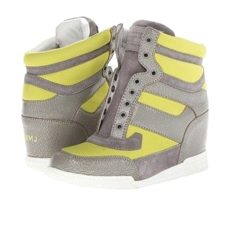 Marc By Marc Jacobs High - Top Wedge Sneakers 7 Color: Yellow / Gray Distressed Leather And Soft Suede Panels Play Against A Bright Neoprene Sports These Marc By Marc Jacobs Wedge Sneakers. Inset Elastic Panels Secure The Padded Tongue And Faux Lace Up Closure. Rubber Salts. Leather: Calfskin. Heel: Approximately 3" Size: 7 Brand New Without Box 100% Authentic Marc Jacobs Sneakers, High Top Wedge Sneakers, Laceless Sneakers, Black High Top Sneakers, Marc Jacobs Shoes, White Sneakers Women, High Top Sneaker, Leather High Tops, Wedge Sneakers