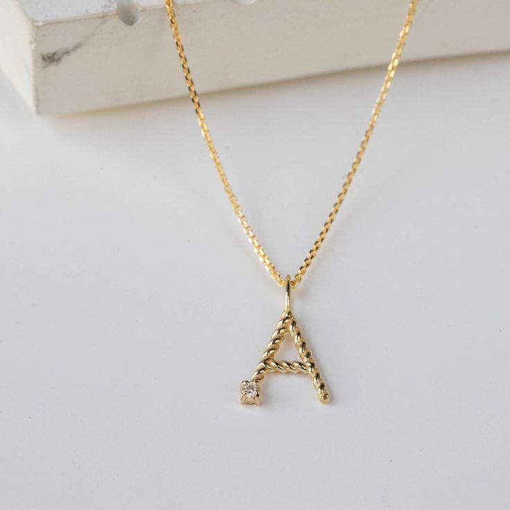 Initial Necklace 14K Gold Diamond - Letter Pendant Solid Gold Alphabet Charm Personalized - Birthday Bridesmaid Gift ● Metal: 14K solid white gold or 14K solid gold or 14K solid rose gold ● Gemstone: Diamond 0.15 ct ● Quality: Color F-G, Clarity VS, conflict free ● Solid Gold Chain 16 inches Delivered in an elegant gift package. ● To Order, choose from the drop down menu the available options (metal) and leave us a note for the name you want or for any special requests. Please keep in mind that 14k Gold Initial Pendant Name Necklace For Anniversary, White Gold Initial Pendant Name Necklace As Gift, Silver 14k Gold Name Necklace For Anniversary, White Gold Initial Pendant Necklace For Gift, Diamond White Initial Pendant Necklace For Gift, White Gold Diamond Name Necklace Gift, Diamond Name Necklace In White Gold, Diamond Name Necklace In White Gold For Gift, White Gold Diamond Name Necklace As Gift