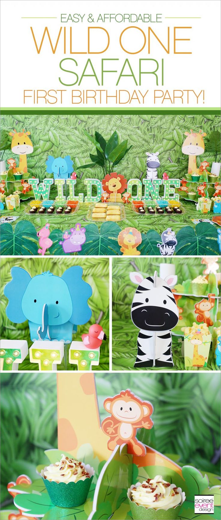 an animal themed birthday party with zebras and giraffes