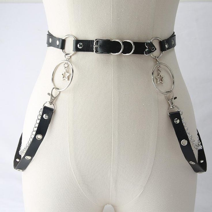 Twinkle Star/ Heart / Ring Chain Belt C0041802 Chains For Belt, Styling Harness Belt, Anime Stuff To Buy, Oc Accessories Ideas, Gothic Belts, Thigh Choker, Belt Reference, Cute Belts, Cool Belts