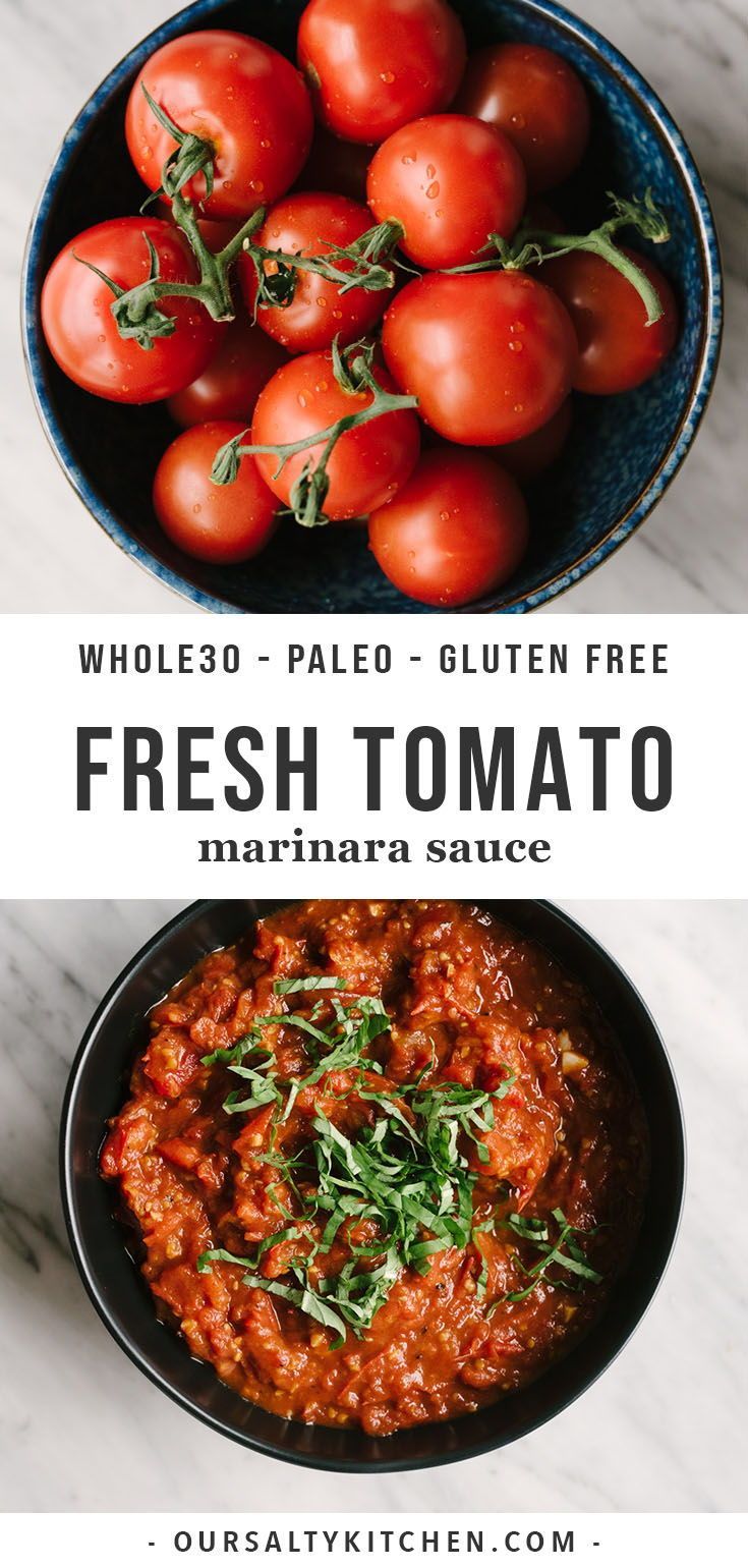 two bowls filled with fresh tomato sauce and tomatoes