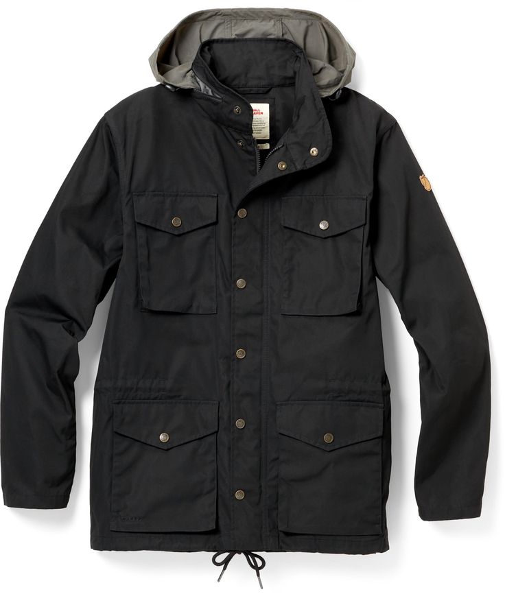 Whether you're hanging around camp or running errands around town  the men's Fjallraven Raven jacket is a throw-on-and-go option with a durable design that is great for casual outdoorsy activities. Fall Utility Jacket With Detachable Hood For Hiking, Fall Hiking Utility Jacket With Detachable Hood, Rugged Outdoor Utility Jacket With Pockets, Casual Sport Coat With Multiple Pockets For Outdoor, Winter Hiking Outerwear With Side Pockets, Functional Winter Outerwear For Adventure, Waterproof Outerwear For Fall Adventures, Fall Hiking Outerwear With Side Pockets, Waterproof Outerwear For Fall Adventure