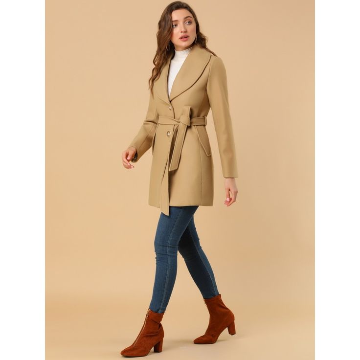 Cut in a regular fit with a belted waist, this coat features side pockets and a turn-down collared neckline which is combined with its long length, and elongates the silhouette. Layered over a pencil dress for a demure finish, or paired well with knit shirts and wide-leg pants for weekend style. Polished with chic pockets at the sides and a single-button mid, it oozes elegance and will match seamlessly with your office attire. Belted Wool Coat With Lapel Collar For Winter, Belted Long Pea Coat For Fall, Winter Belted Pea Coat With Lapel Collar, Winter Pea Coat With Belted Lapel Collar, Fitted Wool Coat With Belted Cuffs For Fall, Chic Belted Wool Coat With Lapel Collar, Winter Pea Coat With Belt And Lapel Collar, Fitted Pea Coat With Belted Cuffs For Fall, Workwear Outerwear With Belt Loops