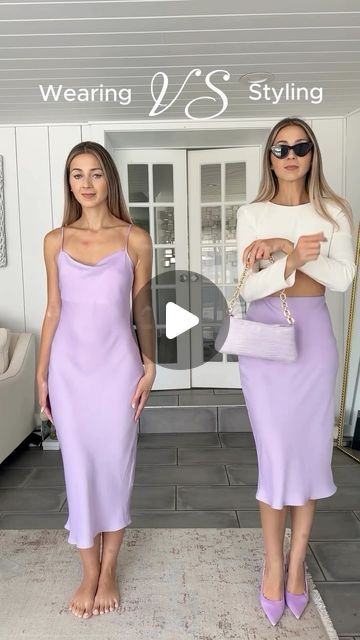 How To Style A Satin Dress, How To Style Spaghetti Strap Dress, Styling Vs Wearing Clothes, Wear Vs Style, How To Style A Bodycon Dress Casual, Styling Vs Wearing, Wearing Vs Styling, Wearing Vs Styling Outfits, Bodycon Dress Casual