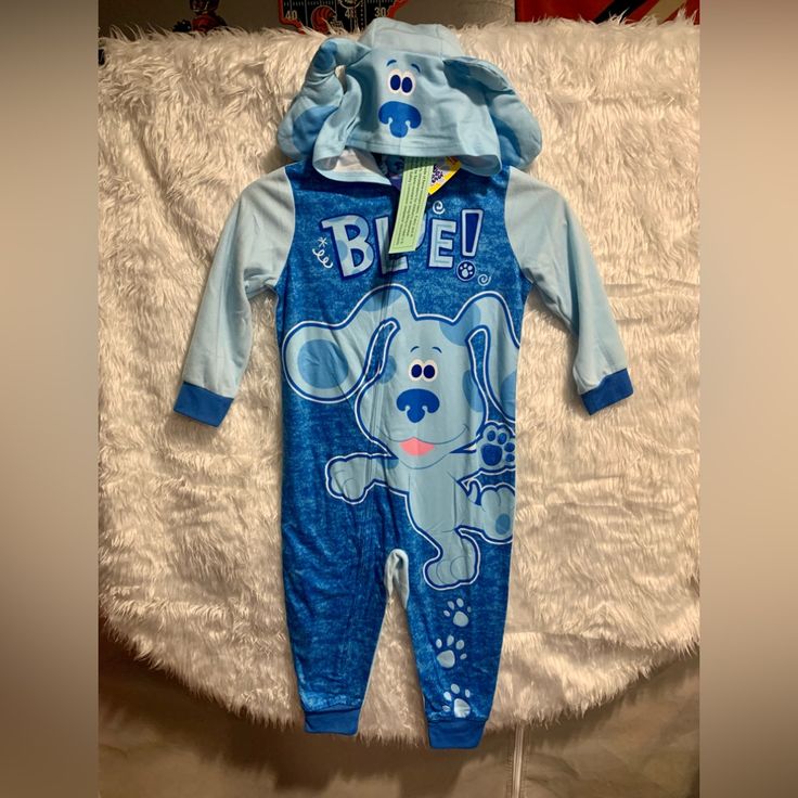 Unisex Blues Clues Hooded Sleepwear 4t Blue Cotton Onesie For Loungewear, Playful Blue Long Sleeve Onesie, Cute Hooded Onesie For Playtime, Casual Hooded Onesie For Playtime, Hooded Cotton Onesie For Playtime, Playful Hooded Onesie For Playtime, Cotton Hooded Onesie For Playtime, Blue Long Sleeve Onesie For Playwear, Cute Blue Winter Onesie