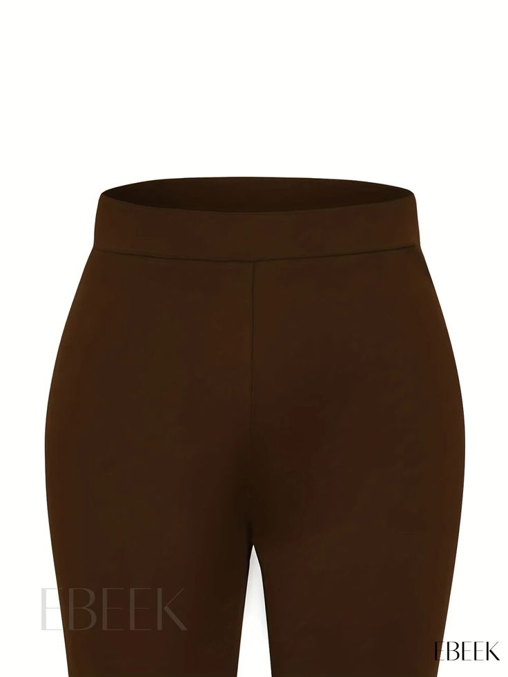 Ebeek - Womens Plus Size Casual Flare Leg Pants with High Rise Waist Band and Stretch Fabric Casual Brown Elastane Bottoms, High Waist Brown Elastane Bottoms, Solid Non-stretch Shorts, Fitted Brown Short Pants, Fitted Brown Short Length Pants, Brown Fitted Short Pants, Flare Leg Pants, Plus Size Casual, Waist Band