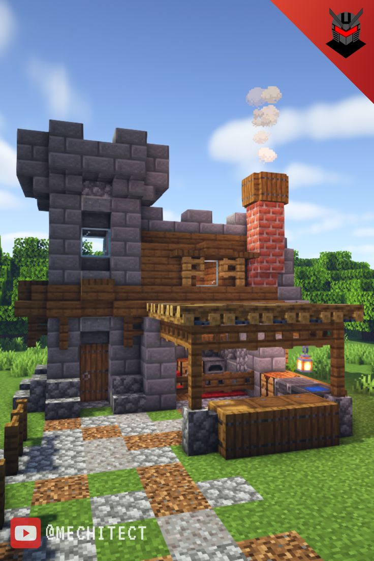 an image of a house made out of bricks and rocks in the minecraft game