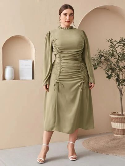 Search ruched dress | SHEIN USA Modest Midi Dress, Solid Dress, Ruched Dress, Shein Style, Plus Size Dresses, Fashion News, New Arrivals, High Neck Dress, Shirt Dress