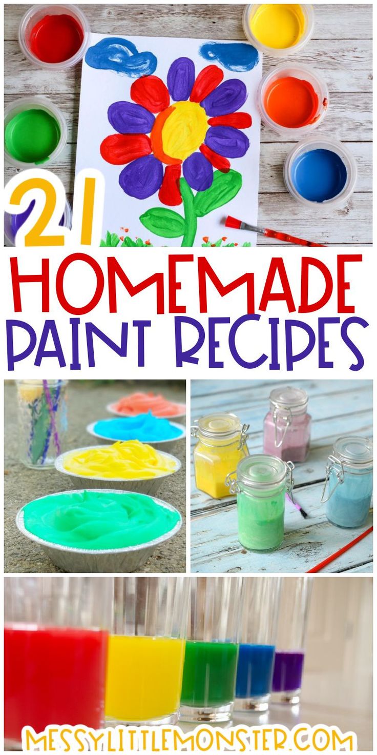 homemade paint recipe for kids to make with their own hands and feet, including flowers