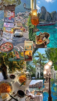 a collage of pictures with food, water and people on the beach in rio