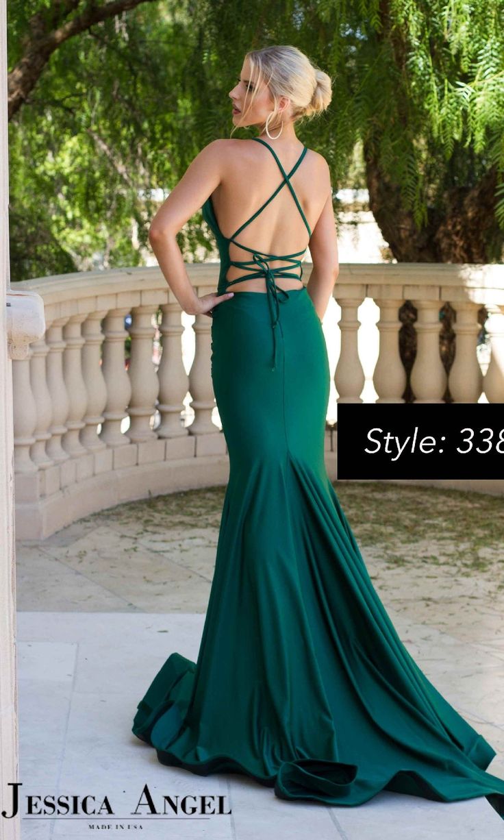 A formal mermaid dress with a v-neckline and a statement criss-cross strap detail across the open back. Designer Prom Dress, Red Hunter, Long Formal Dress, Prom Designs, Designer Prom Dresses, Dark Turquoise, Long Prom Dresses, Green Prom Dress, Prom Girl