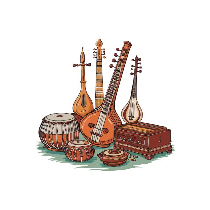 an image of musical instruments on the ground