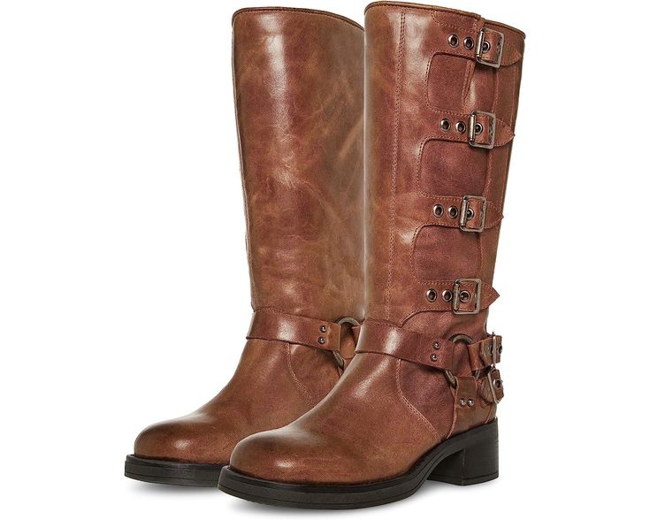 Steve Madden Brocks Boot | Zappos.com Trendy Leather Boots With Cushioned Footbed, Chic Moto Boots With Reinforced Heel And Square Toe, Trendy Leather Moto Boots, Trendy Boots With Buckle Closure And Low Heel, Trendy Fitted Leather Moto Boots, Casual Moto Boots With Square Toe For Fall, Casual Square Toe Moto Boots For Fall, Trendy Low Heel Boots With Buckle Closure, Spring Leather Moto Boots Medium Width