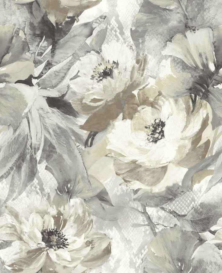 an abstract floral wallpaper with grey and white flowers