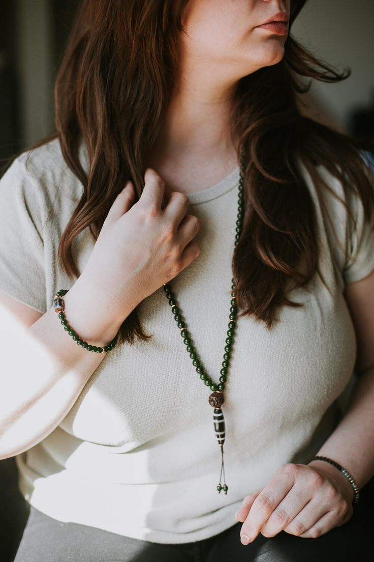 Limited to 10. Our new Sky Door Dzi Mala combines jade and a powerful Maha Rudraksha guru bead. DharmaShop founder, Sander Cohen, sourced this Sky Door Dzi bead on his last trip to Taiwan in 2019. Although it isn't ancient, this is one of the more exceptional beads made in the early 1990's. This mala carries a serene green energy that activates and stimulates the Heart Chakra. It invites good luck and prosperity into your life. This exclusive DharmaShop mala is a well-traveled one to say the lea Sander Cohen, Jade Mala, Wrist Mala, Adjustable Knot, Green Energy, Jade Beads, Heart Chakra, Gorgeous Design, How To Make Beads