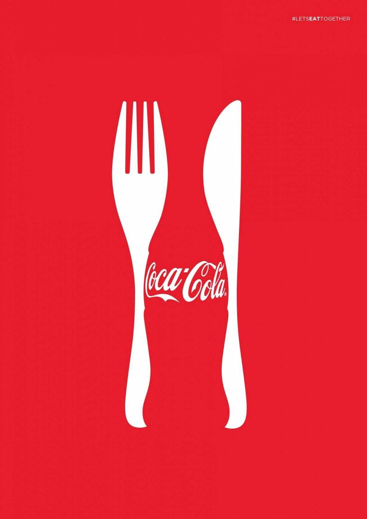 a fork and knife with the word coca - cola on it, against a red background