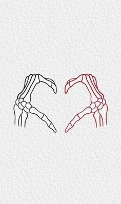 two hands touching each other with one hand drawn in red and the other hand drawn in black