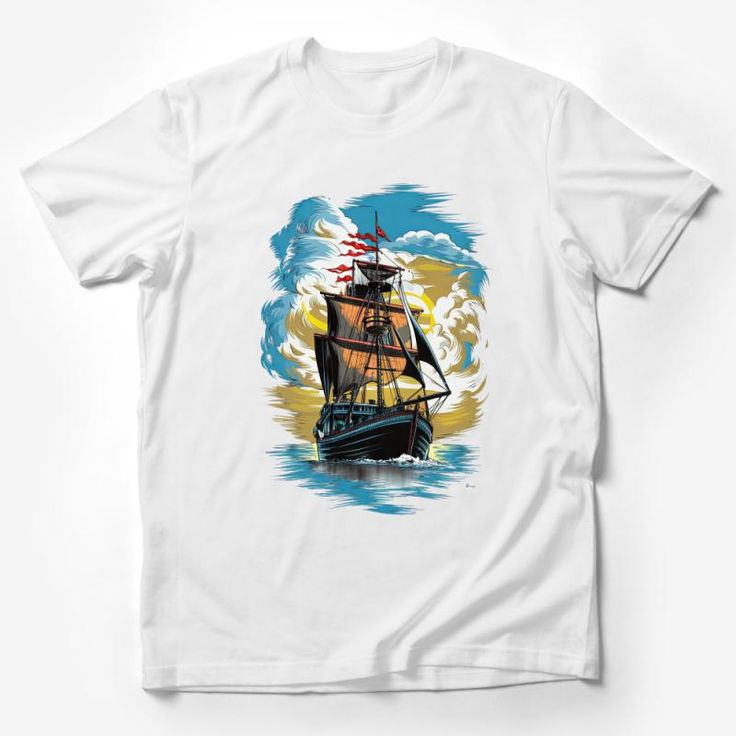 Nautical Ship T-Shirt, Vintage Sailing Boat Graphic Tee, Ocean Adventure, Sea Explorer Shirt, Unisex Maritime Fashion, Gift for Sailors Male T-Shirt Custom graphic T-Shirt.Customize your color