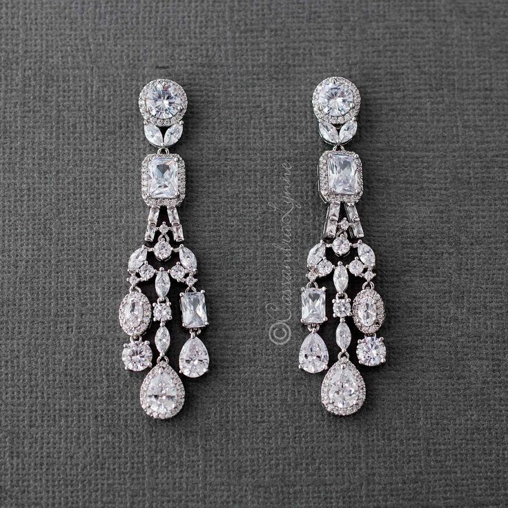 Petite CZ Chandelier Bridal Earrings Prom Jewelry Earrings, Pearls Jewelry Diy, Expensive Earrings, Long Diamond Earrings, Pearl Earrings Designs, Diamond Chandelier Earrings, Bridal Earrings Chandelier, Extraordinary Jewelry, Jewellery Design Sketches