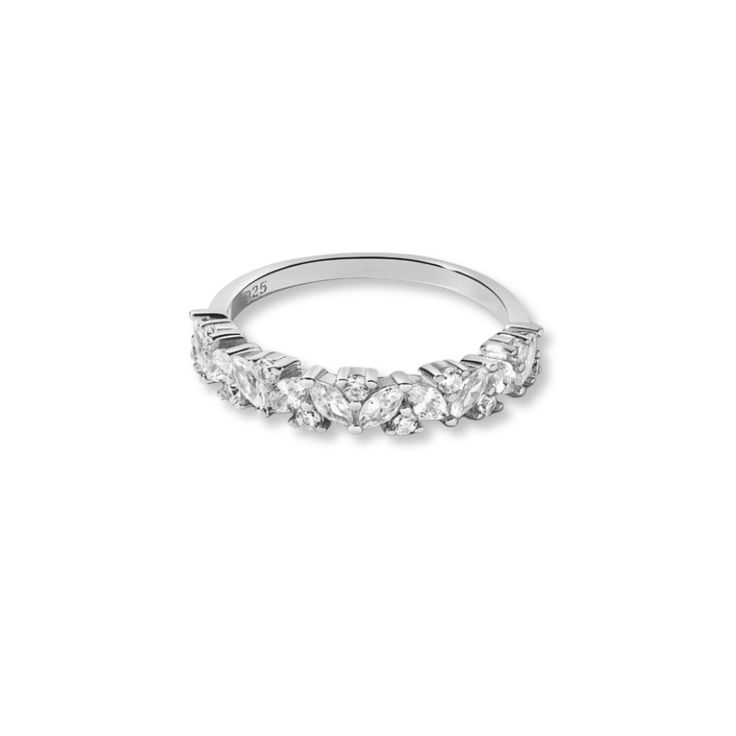 A beautiful multi-stone ring, featuring marquise and round stones. This makes an excellent wedding band or just a brilliant addition to your ring stack! Made of 925 Sterling Silver 14K Gold or Rhodium plating Nickel-free & Hypoallergenic Highest grade cz for an authentic diamond look Available widths: 4mm and 5mm Available in sizes 4-10 Stack Ring, Ring Stack, Silver Stacking Rings, Gold Ring Stack, Demi Fine Jewelry, Fine Rings, Multi Stone Ring, Multi Stone, Cleaning Jewelry