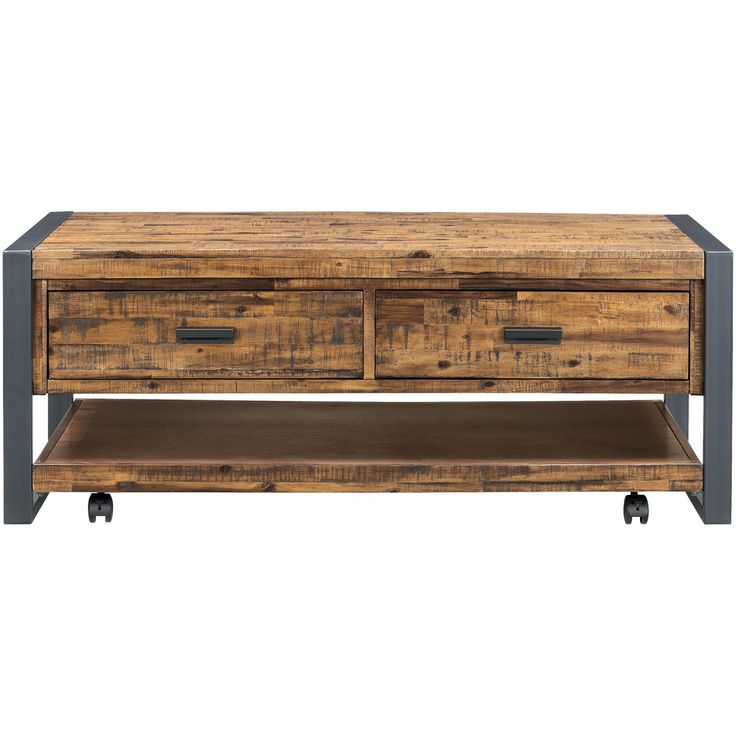 Loftworks Two Drawer Coffee Table - 1694232_JOFR_PRI_OL Modern Living Room Table, Drawer Coffee Table, Coffee Tables For Sale, Chair Side Table, Rocker Recliners, Open Shelf, Transitional Decor, Metal Accents, Distressed Wood