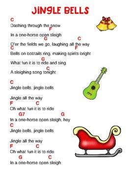 a christmas song with an image of a santa sleigh, bells and a guitar