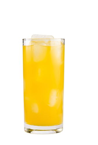 a tall glass filled with orange juice