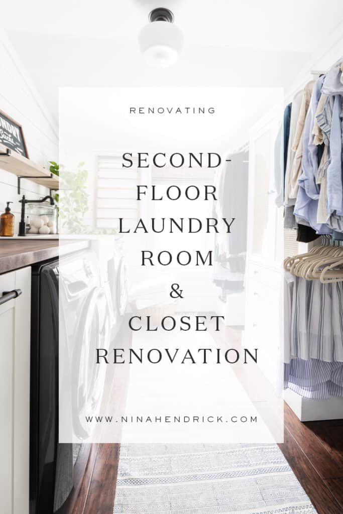 a laundry room and closet renovation with text overlay that reads, second floor laundry room & closet renovation