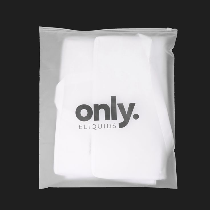 a white bag with the word only on it sitting in front of a black background