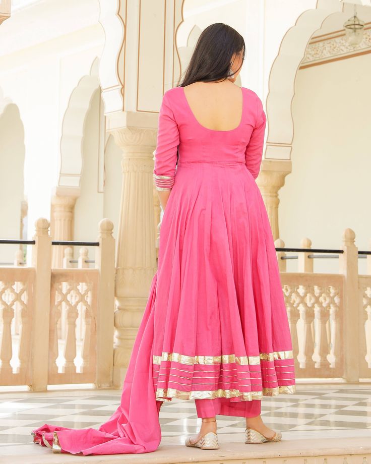 Dress Set Anarkali Style - Chandra - www.riafashions.com Gota Work, Palazzo Suit, Cotton Dupatta, Online Shopping India, Anarkali Suit, Home Dress, Dress Set, Suit Set, Anarkali