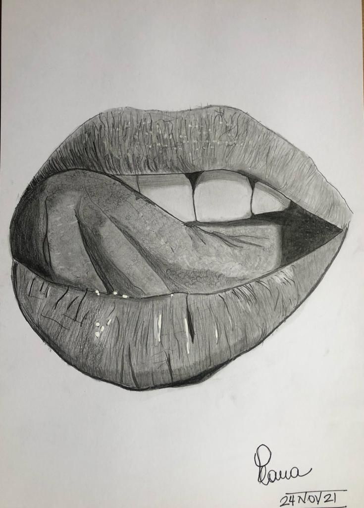 a pencil drawing of a woman's lips