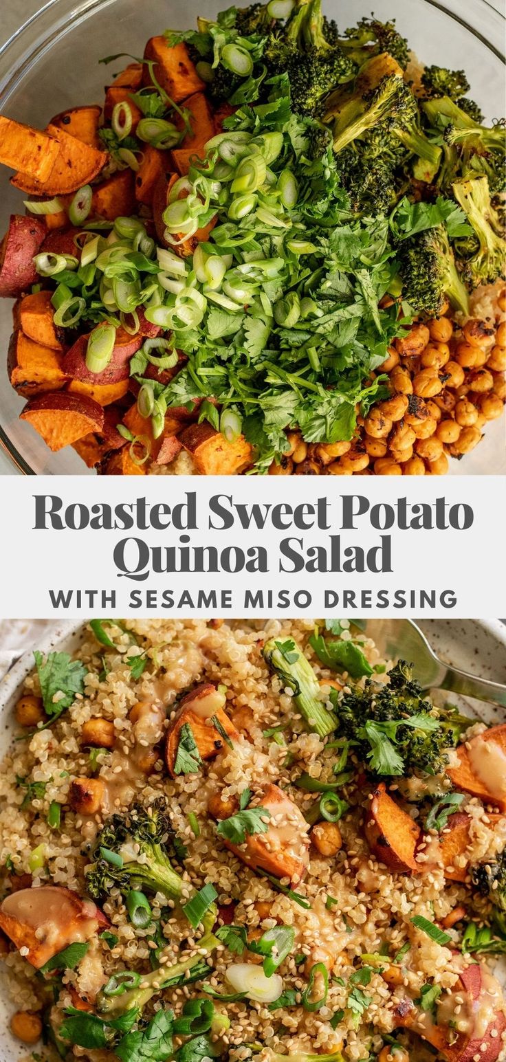 roasted sweet potato quinoa salad with sesame miso dressing is the perfect side dish