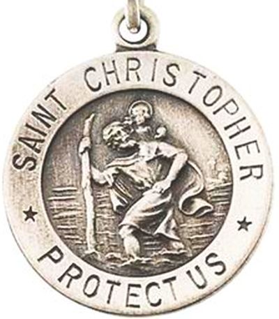 an image of saint christ on the cross with words protect us in sterling or gold