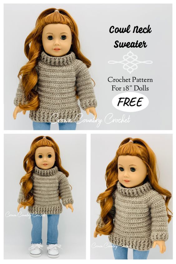 the doll is wearing a sweater and jeans