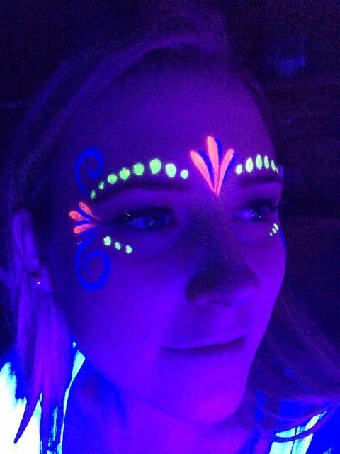 Glow in the Dark Tattoos | Airbrush Tattoos | Clowning Around Makeup For Glow Party, Blacklight Face Paint Ideas, Glow Party Body Art, Glow In The Dark Make Up Ideas, Glow In The Dark Party Makeup, Easy Neon Face Paint Ideas, Glow In The Dark Photography, Glow In Dark Party Ideas, Glow Party Makeup Ideas