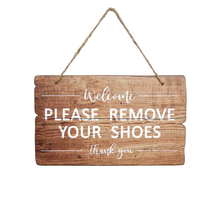 PRICES MAY VARY. 【QUALITY & MEASUREMENT】- The decorative shoes-off sign is made of top-grade wood and an eco-friendly coating. It is hand-made by skilled craftsman, lasts for a long time, and will not fade and warp. Jute rope attached for easy hanging. Measures: 11.22 “ x 0.94 ” x 6.69 “. 【POLITE SUGGESTION TO GUESTS】- Don't have to tell verbally your visiting guests to remove their shoes every time. Guest will see your kindly request and feel the sincere friendliness of the host due to our no s No Shoes Sign, Shoes Off Sign, Remove Shoes, Please Remove Your Shoes, Remove Your Shoes, Shoe Wall, Thank You Sign, No Shoes, Accent Wall Decor