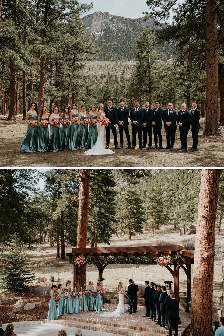 Sarah and Kyle are an adventurous couple, so a Della Terra Mountain Chateau  wedding was the perfect way to celebrate the start of their lives together! Just outside Denver, this Estes Park wedding venue backs right up to Rocky Mountain National Park, so there are spectacular views all around. The couple planned a dreamy mountain wedding with terracotta and sage wedding colors that complemented the surrounding nature perfectly! Visit the blog to see more from this Colorado mountain wedding! Emerald Green Mountain Wedding, Whimsical Mountain Wedding, Della Terra Mountain Chateau Wedding, Fall Mountain Wedding Ideas, Chateau Wedding Decor, Mountain Wedding Theme, Mountain Wedding Colors, Mountain Themed Wedding, Spring Mountain Wedding