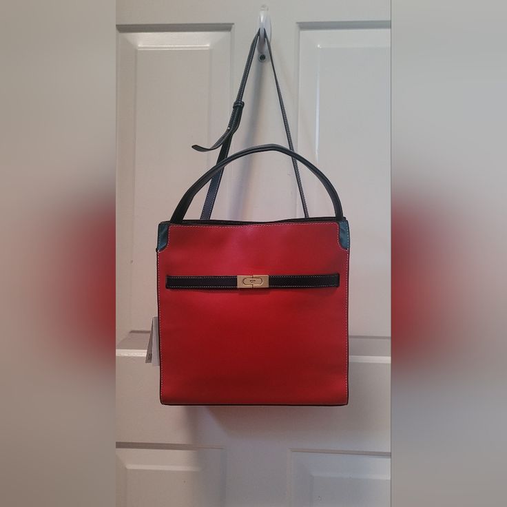 Questions? Leave A Comment Below! Designer Red Box Bag With Handles, Designer Red Satchel Box Bag, Designer Red Square Box Bag, Designer Red Box Shoulder Bag, Designer Red Shoulder Box Bag, Red Designer Shoulder Box Bag, Designer Red Rectangular Bucket Bag, Red Tote Box Bag For Office, Red Satchel With Gold-tone Hardware Modern Style