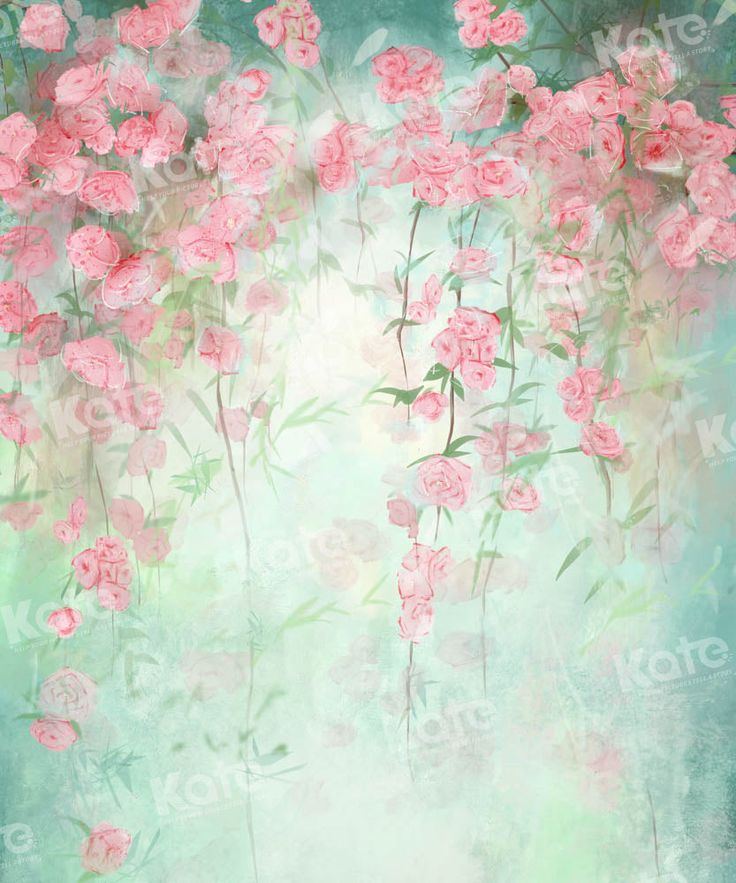 pink flowers on green and white background