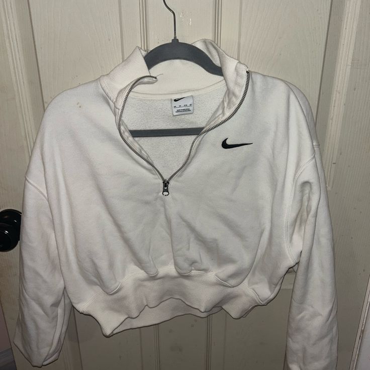 Mike White Cropped Zip Sweatshirt Nike Crew Neck Outerwear For Fall, White Half-zip Sweatshirt For Spring, White Cotton Half-zip Outerwear, Nike Half-zip Winter Top, Nike Winter Half-zip Top, Casual White Half-zip Sweatshirt, Nike Casual Outerwear With Crew Neck, Nike Half-zip Top For Fall, Nike Long Sleeve Spring Sweatshirt