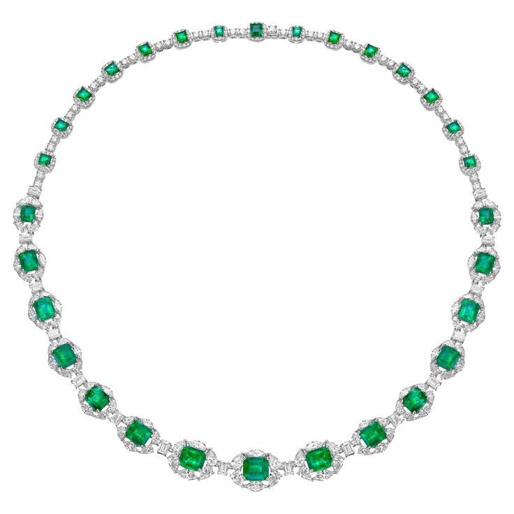 Radial Emeralds by Sunita Nahata Fine Design. This collection features vibrant green emeralds set on a bed of stunning White diamonds set in white gold. This is a dainty and delicate bridal necklace that still exudes a glamorous and luxurious look. Emerald Necklace in 18Karat White Yellow Gold with White Diamond. Emerald: 1.52 carat, 7.30X6.50X4.60mm size, octagon shape. Emerald: 1.31 carat, 7.10X6.00X4.30mm size, octagon shape. Emerald: 1.09 carat, 6.80X6.00X4.10mm size, octagon shape. Emerald: Luxury White Gold Emerald Necklace With Brilliant Cut, Luxury White Gold Brilliant Cut Emerald Necklace, Luxury White Gold Emerald Necklace With Diamond Accents, Luxury Hand Set Diamond Emerald Necklace, Luxury Emerald Cut Emerald Necklace For Anniversary, Luxury Emerald Cut Brilliant Emerald Necklace, Luxury Hand Set Round Emerald Necklace, Luxury Hand Set Emerald Necklace For Anniversary, Luxury Hand-set Round Emerald Necklace