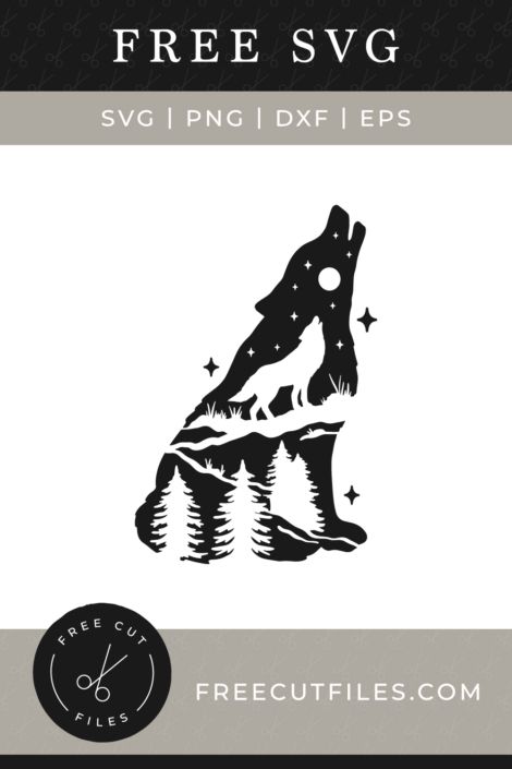 the howling wolf is on top of a mountain with trees and stars in its mouth