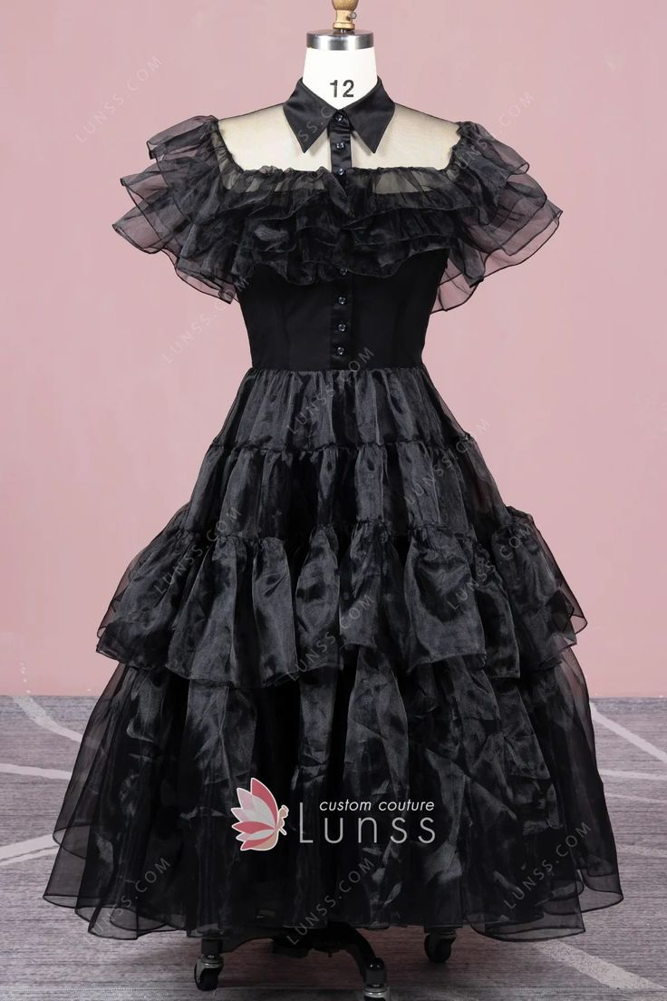 Halloween Ruffled Petticoat For Party, Halloween Party Petticoat With Ruffles, Fitted Halloween Petticoat With Ruffles, Victorian Black Dress For Halloween, Victorian Style Black Dress For Halloween, Black Tiered Skirt Petticoat For Wedding, Black Crinoline Petticoat For Wedding, Vintage Black Dresses For Prom Season, Black Gothic Ball Gown Dress