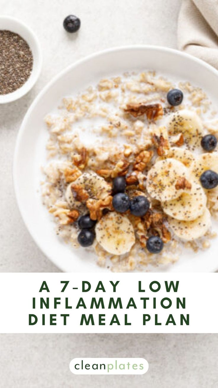 a bowl of oatmeal with blueberries, bananas and granola on top