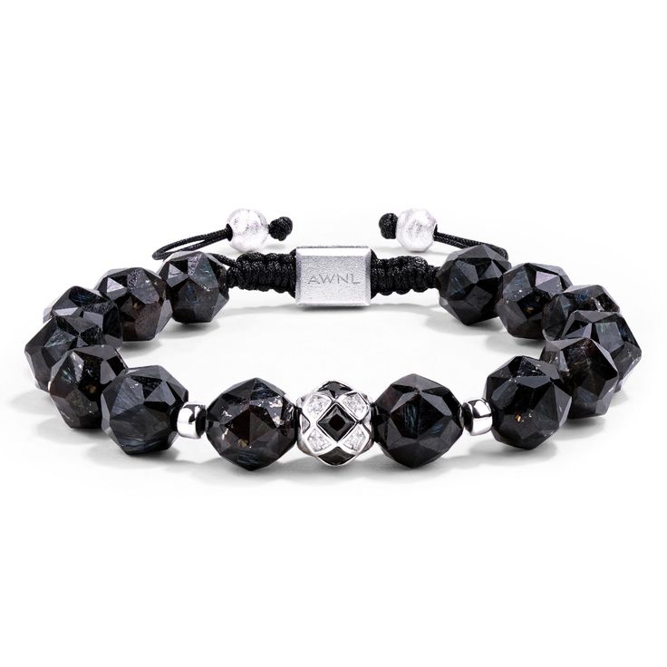 Men's Nuummite Beaded Bracelet with Dark Star Charm Bracelets WAA FASHION GROUP Luxury Adjustable Faceted Bracelets, Meteorite Necklace, Cosmic Connection, Meteorite Jewelry, Modern Men, Dark Star, Matching Jewelry, Star Bracelet, Rare Gemstones