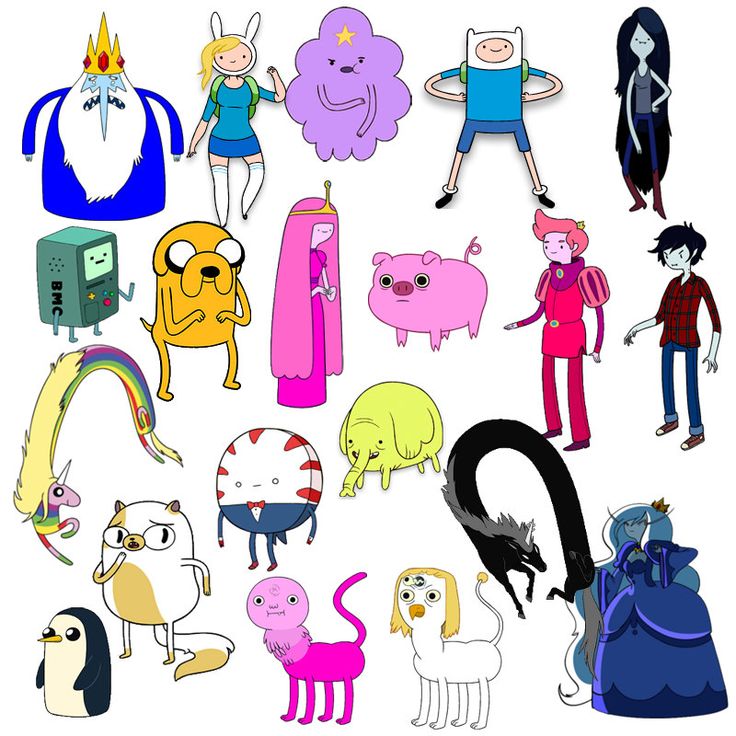 an image of cartoon characters that are in different colors and sizes, all with their names on them